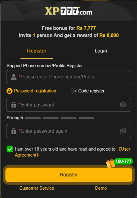 XP777 game Register
